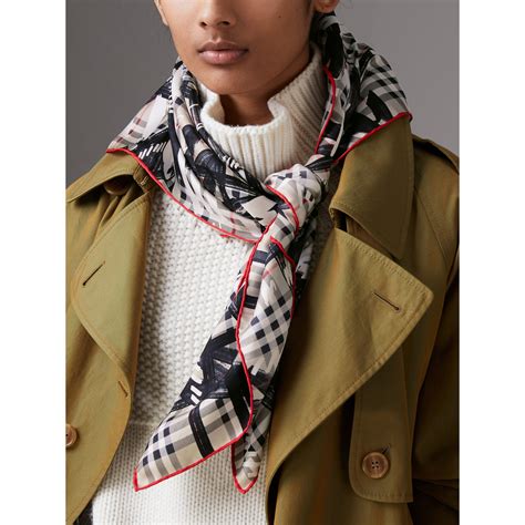 burberry scribble check silk square scarf|Check Silk Scarf in Lichen .